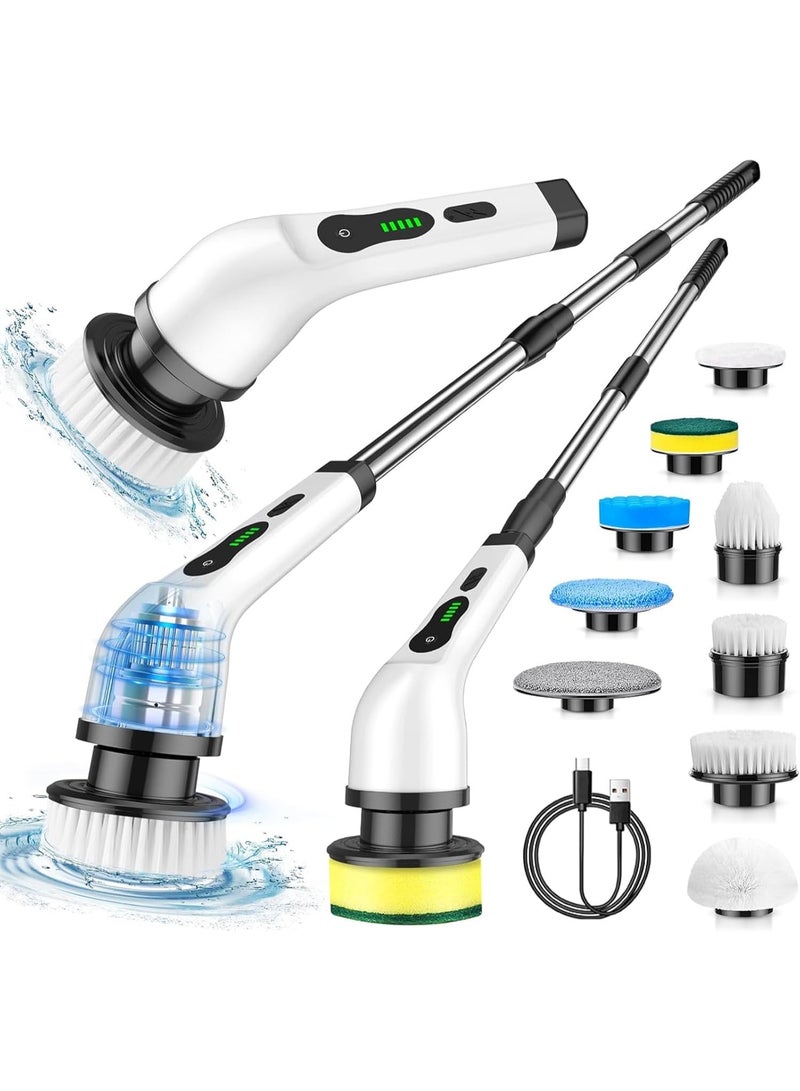 فرشاة تنظيف كهربائية دوارة 9 في 1 لاسلكية للحمامات، مزودة بـ 9 رؤوس فرشاة قابلة للاستبدال، ومقبض تمديد قابل للتعديل، وشاحن، ومحرك قوي بقدرة 25 واط، ومنظف كهربائي مقاوم للماء لحوض الاستحمام، والبلاط، والدش، والأرضيات، والمطبخ، وغيرها. - Image 1